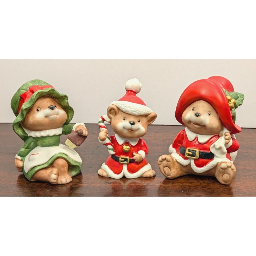 Vintage HOMCO #5600 Christmas Bear Family Figurines Set of 3 Made in Taiwan